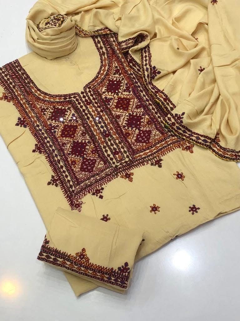 Linen Stuff  Fancy Balochi Handmade Bareekh Needle Work 3pc Dresses 🧵