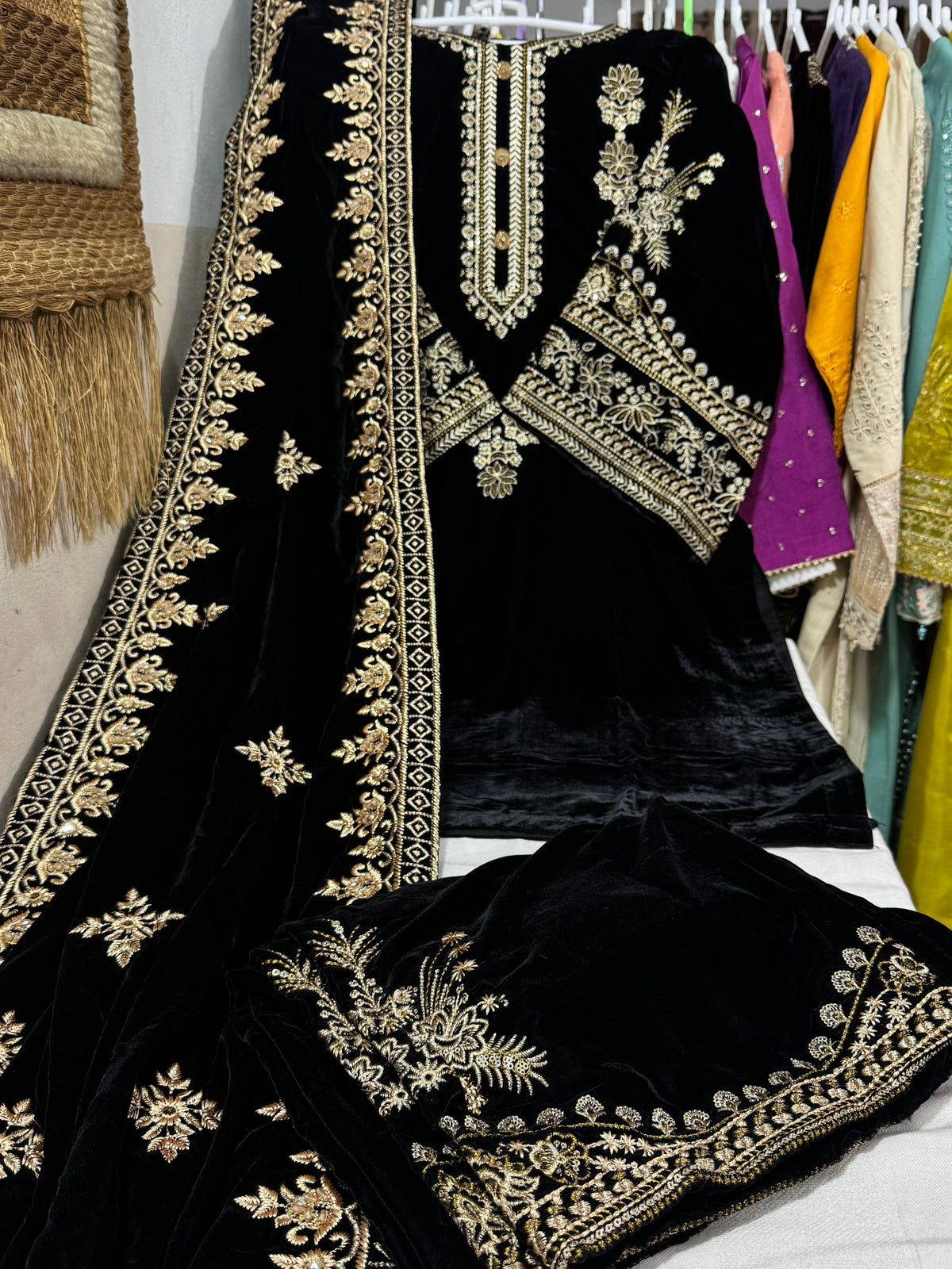 11000’ mirco velvet front embroidered with full embroidered sleeves formal wear.