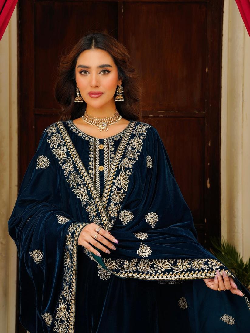 11000’ mirco velvet front embroidered with full embroidered sleeves formal wear.