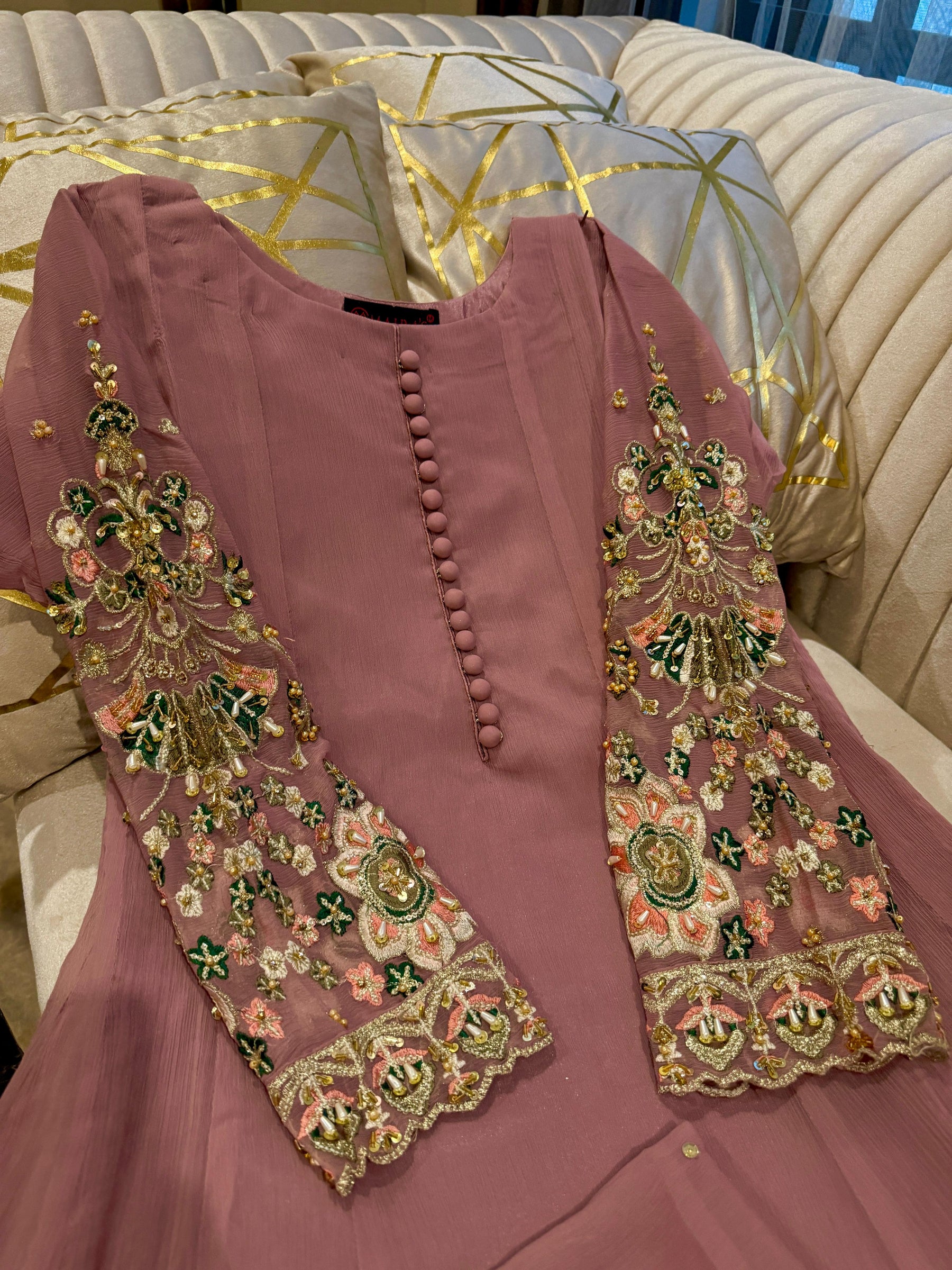 hand made cutdana multi embroidered  work on seleeves