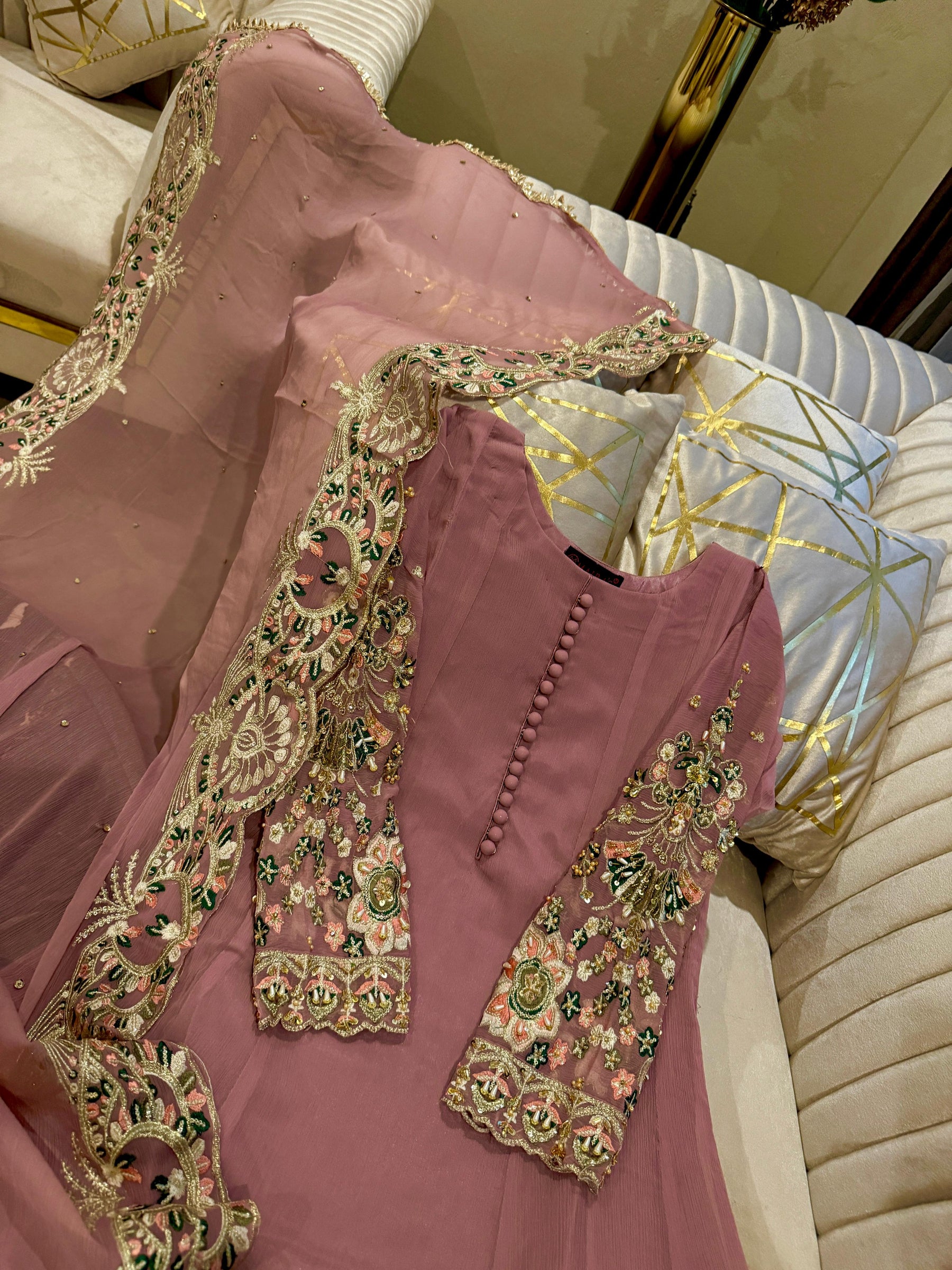 hand made cutdana multi embroidered  work on seleeves