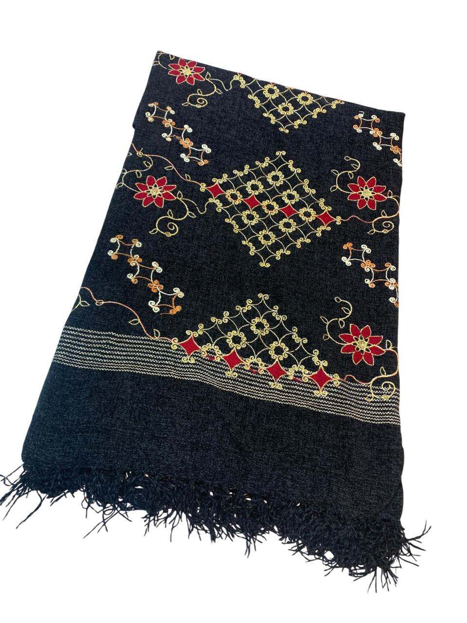 Fancy Velvet Multi Arri Flower Embroidered Soft Velvet Stuff Ladies Long Shawl