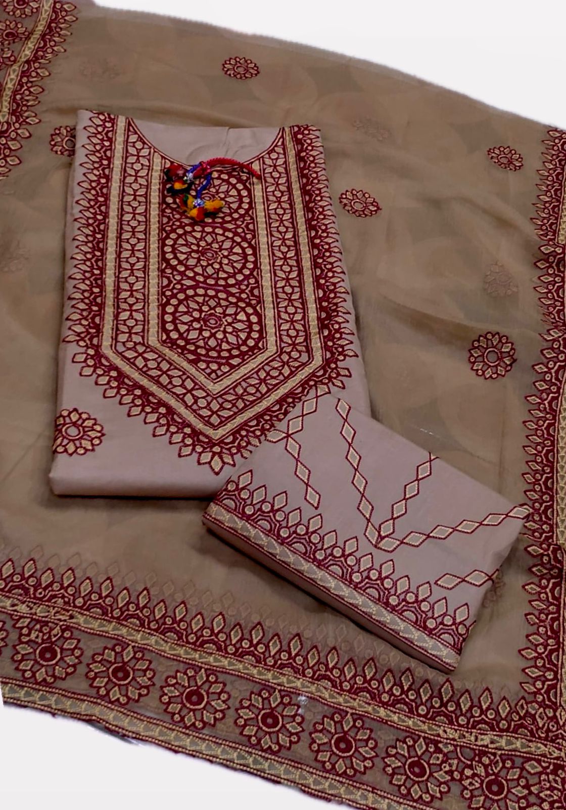 Balochi Arri Machine Embroidered Work Soft Cotton Stuff Shirt Trouser