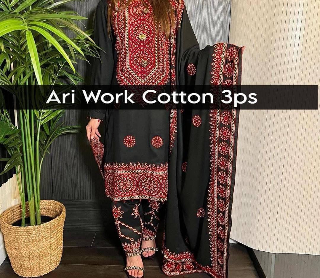 Balochi Arri Machine Embroidered Work Soft Cotton Stuff Shirt Trouser