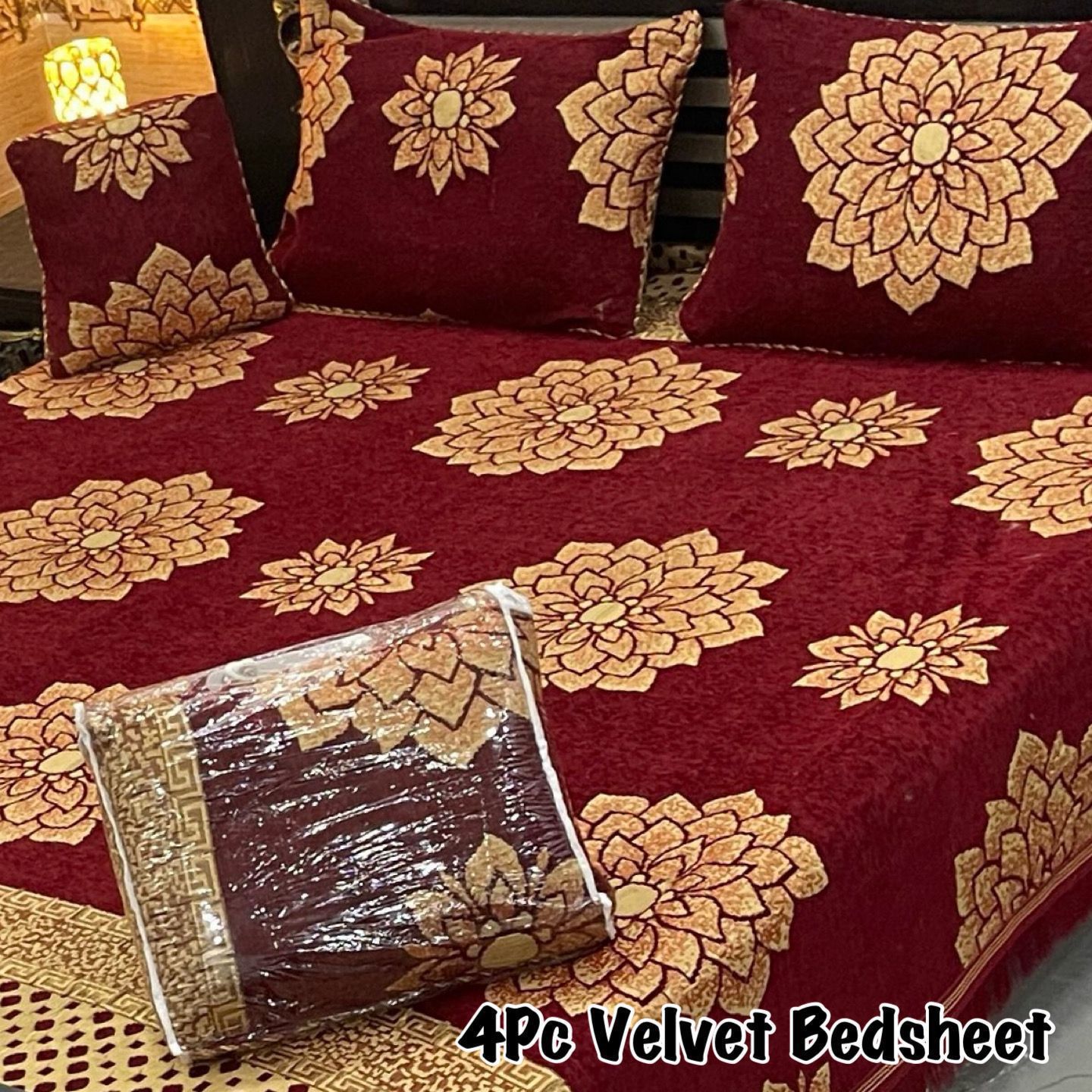 4Pc Velvet Jaquard Bedsheet | King Size