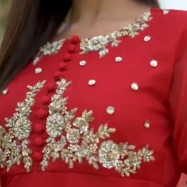 CHIFFON stone pearl Goti work flairy peplum frock