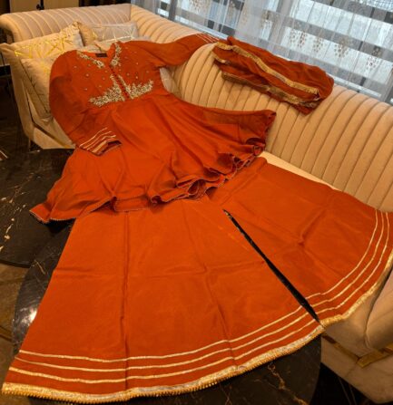 CHIFFON stone pearl Goti work flairy peplum frock - Image 7