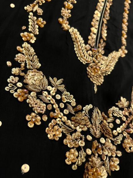 Beautiful rawsilk heavy handwork long neckline kora sabka work - Image 8