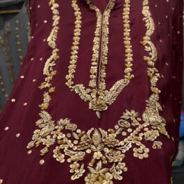 Beautiful rawsilk heavy handwork long neckline kora sabka work