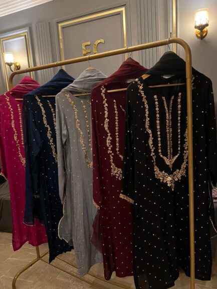 Beautiful rawsilk heavy handwork long neckline kora sabka work - Image 2