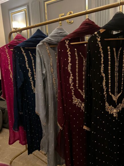 Beautiful rawsilk heavy handwork long neckline kora sabka work - Image 3