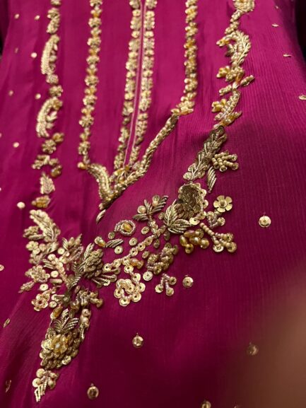 Beautiful rawsilk heavy handwork long neckline kora sabka work - Image 12