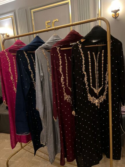 Beautiful rawsilk heavy handwork long neckline kora sabka work - Image 6