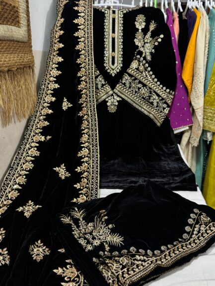 11000’ mirco velvet front embroidered with full embroidered sleeves formal wear. - Image 2