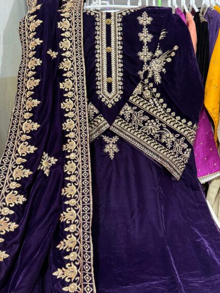 11000’ mirco velvet front embroidered with full embroidered sleeves formal wear. - Image 4