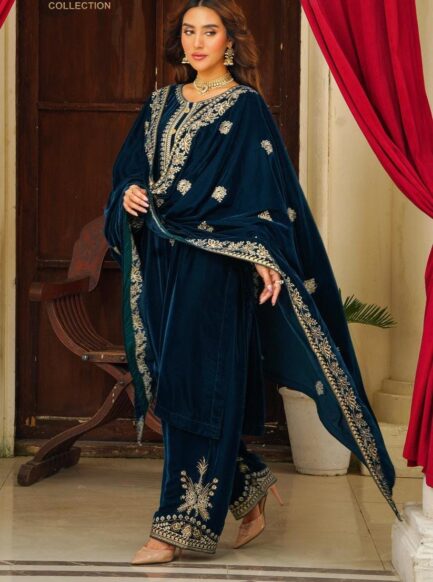 11000’ mirco velvet front embroidered with full embroidered sleeves formal wear. - Image 7