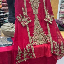 Bamber Shafoon embroidered+hand embelish A line style frock with grip embroidered plazo