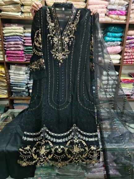 chiffon fully sequence embroidered +heavy boring embroidered shirt - Image 3