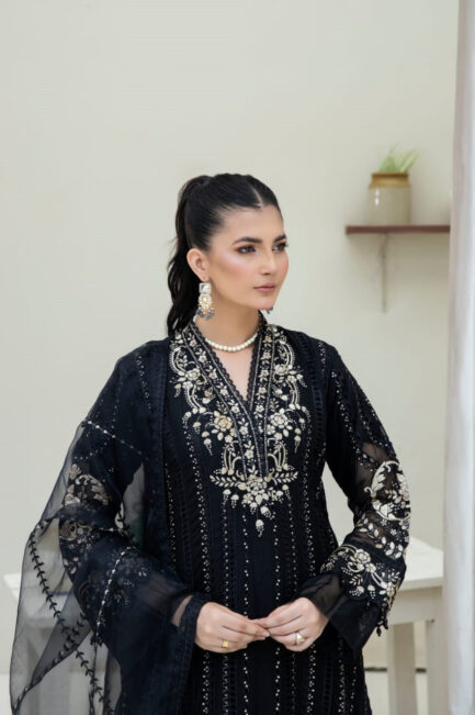 chiffon fully sequence embroidered +heavy boring embroidered shirt - Image 4