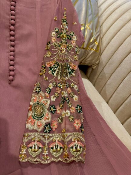 hand made cutdana multi embroidered  work on seleeves - Image 8