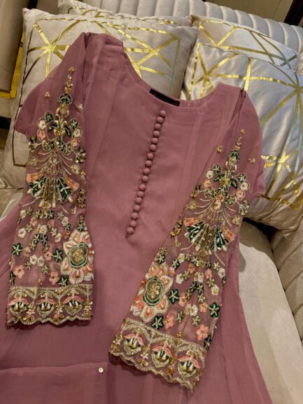 hand made cutdana multi embroidered  work on seleeves - Image 9