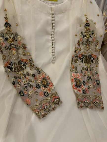 hand made cutdana multi embroidered  work on seleeves - Image 11