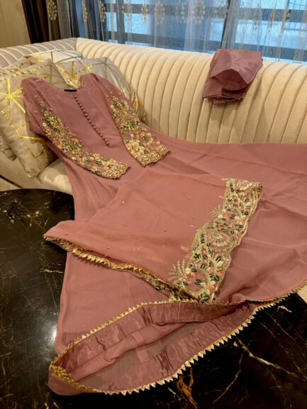 hand made cutdana multi embroidered  work on seleeves - Image 12