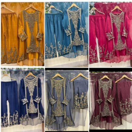 hand made cutdana multi embroidered  work on seleeves - Image 14