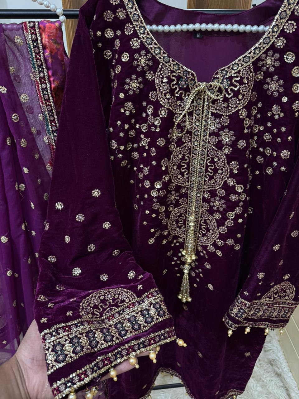 9000 micro Valvet shirt(soft valvet) Embellished with tussles - Image 2